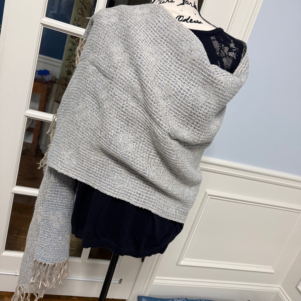 Pashmina hand loomed, Vintage, blue & tan